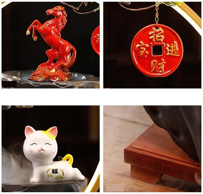 Ceramic Water Fountain Indoor Zen Decor with Wealth Symbol