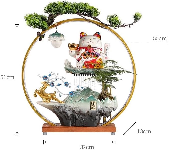Zen Waterfall Indoor Fountain with Lucky Cat Design