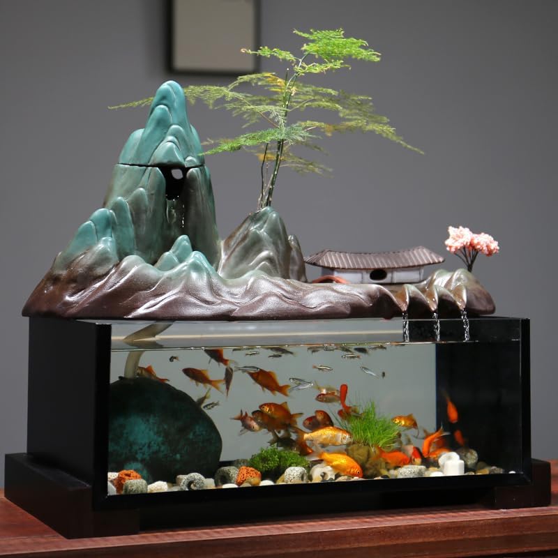 Indoor Fountain Fish Tank Water Ornament Zen Waterfall Landscape Humidifier Decoration