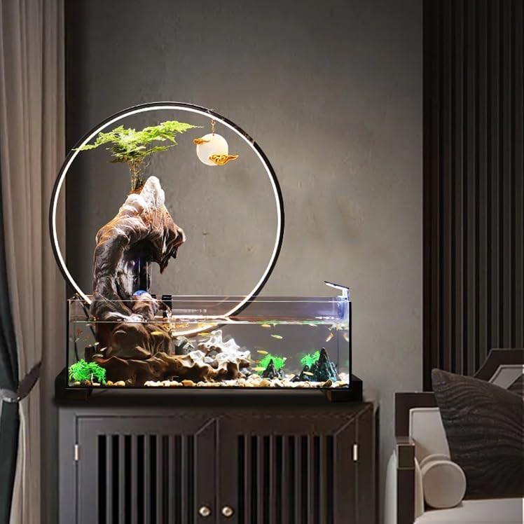 Indoor Water Fountain with Goldfish and Light Ring