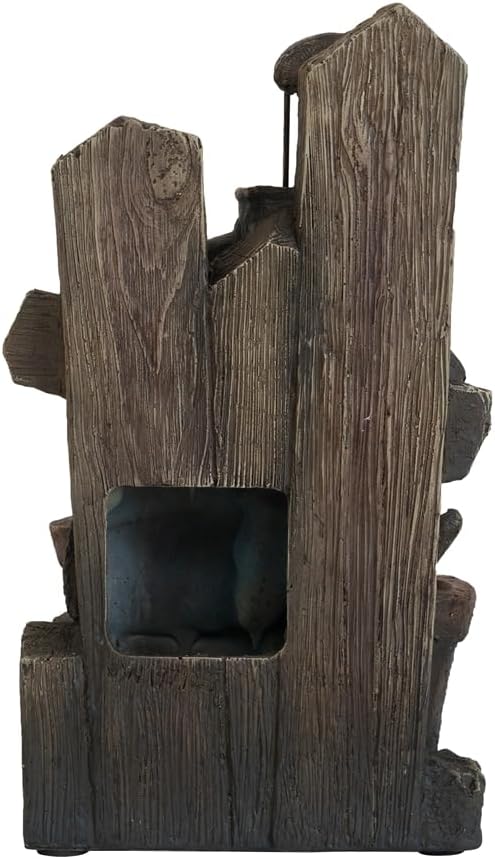 Rustic Charm Water Fountain with LED Light and Antique Pump