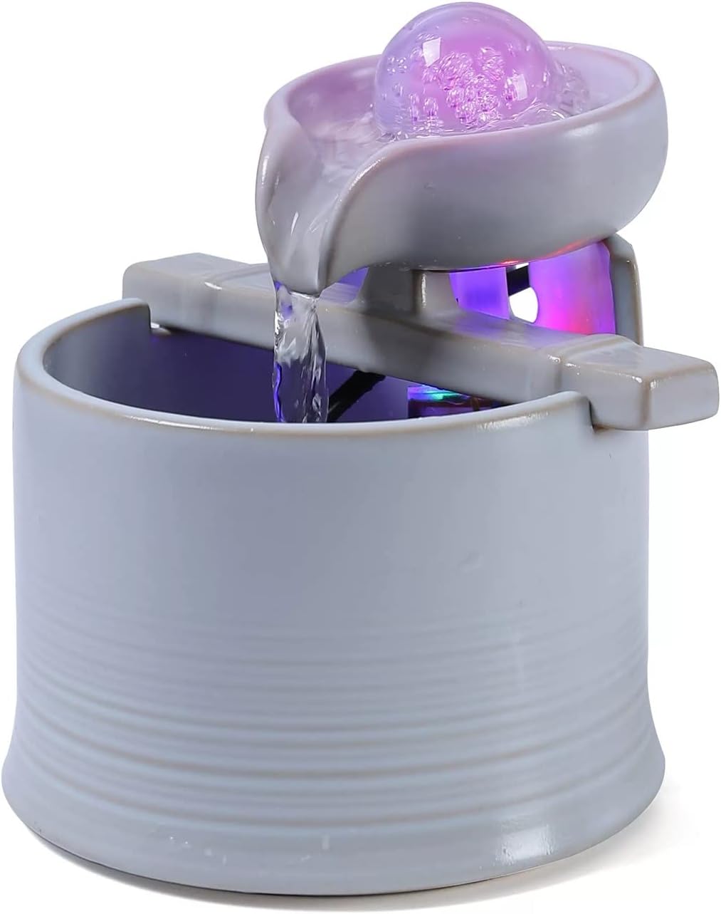 Elegant Mini Ceramic Indoor Water Fountain with LED Lights