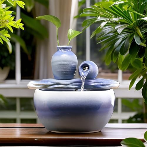 827 Inch Ceramic Tabletop Fountain with Free 10PCS Crystals