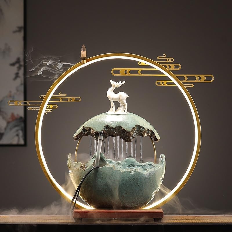 Indoor Circular Water Fountain Desk Decor Zen Waterfall