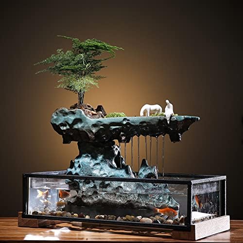 Calm Indoor Tabletop Water Fountain with Aquarium and Rockery