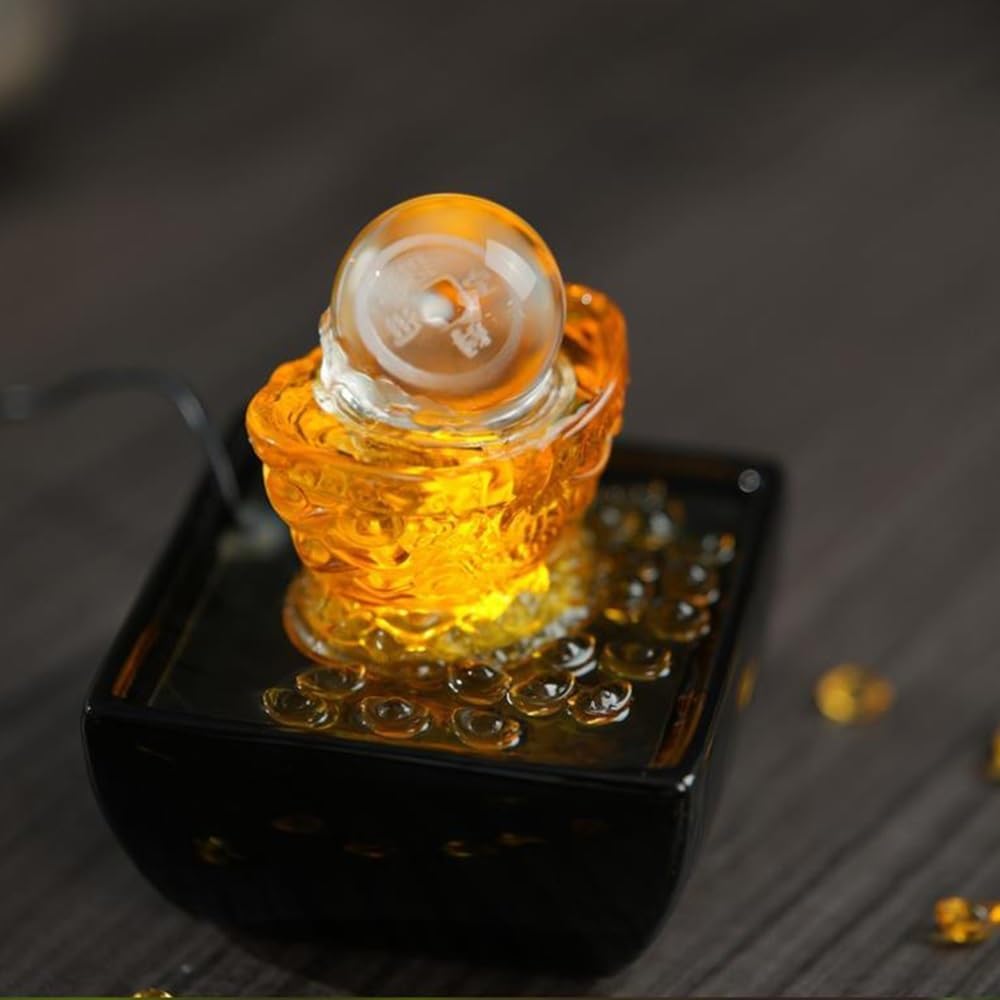Elegant Black Desktop Water Fountain with Yuanbao Design