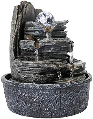 Rockery Indoor Water Fountain with LED Lights and Crystal Ball