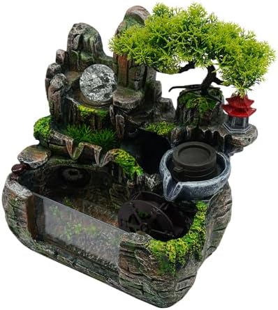 Indoor Zen Rockery Fountain with Birds and Fisherman Sculpture