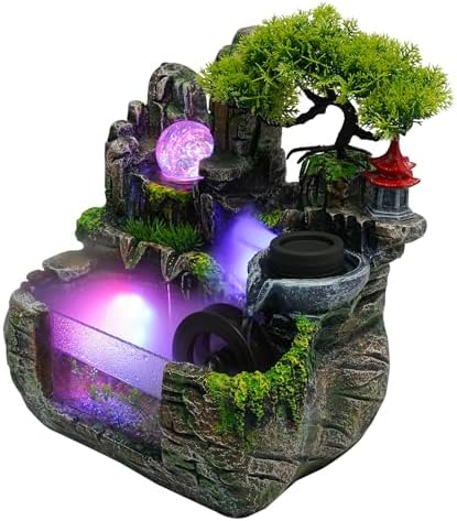 Indoor Water Fountain with LED Light and Humidifier for Home Office Bedroom Decor