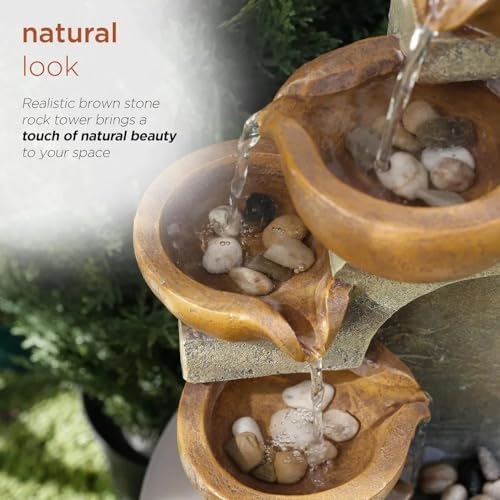 Indoor Outdoor Tabletop Tiered Waterfall Pots with Stone Look