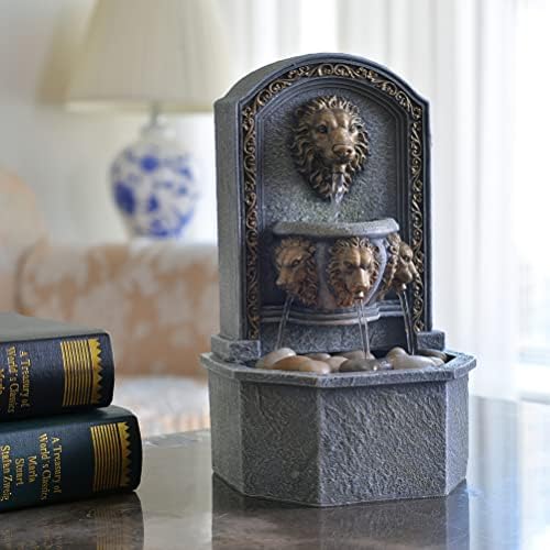 GOSSI 103 Inches Tall Tabletop Classic Lion Head Fountain with Cobblestone and LED Light