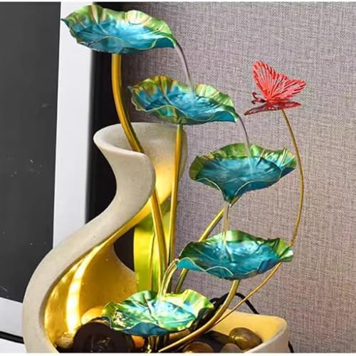 Elegant Desktop Water Fountain with Iron Lotus Design