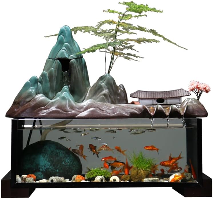 Indoor Fountain Fish Tank Water Ornament Zen Waterfall Landscape Humidifier Decoration