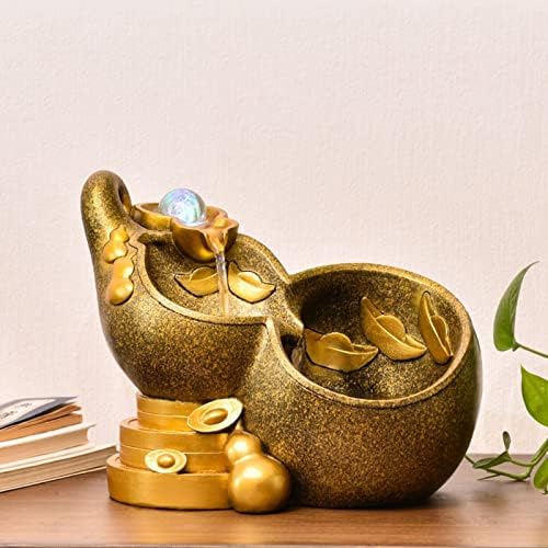 Golden Gourd Tabletop Fountain with Rolling Ball for Home Office Decor