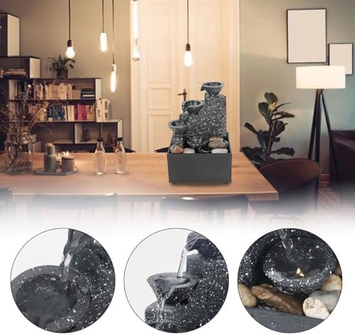 Tabletop Fountain with LED Lights and Stones for Indoor Office Decor