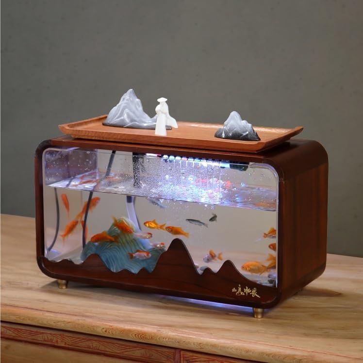 Modern Indoor Desktop Water Fountain with Fish Tank Decoration