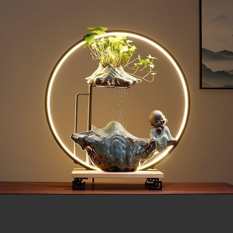 Indoor Water Fountain with Circulating Flow and Humidification