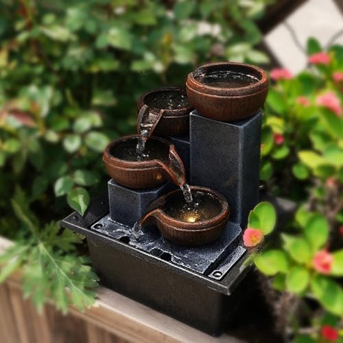 Bocnity 4 Tier Tabletop Waterfall Fountain with LED Light