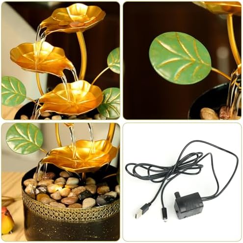 TiCin Tabletop Water Fountain with Gold Lotus Flowers