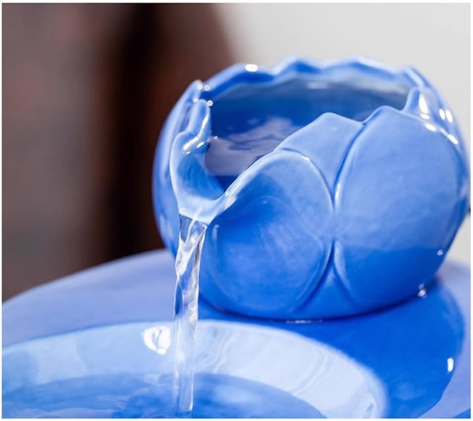 Blue Ceramic Tabletop Water Fountain for Home Office Decoration
