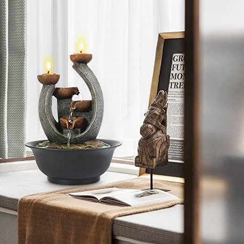 WICHEMI Indoor Fountain with Candle Holder for Home Office Decor