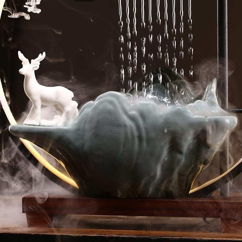 Deer Water Fountain Indoor with LED Light and Plants