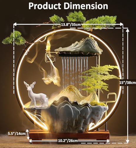 CIFUPUQU Deer Tabletop Water Fountain with LED Light and Incense Holder
