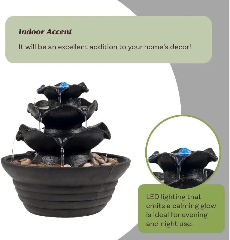 3-Tier Lighted Tabletop Indoor Fountain with LED and Soothing Sound