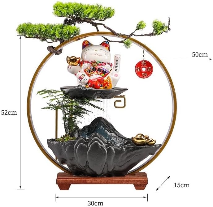Zen Waterfall Fountain with Lucky Cat Design