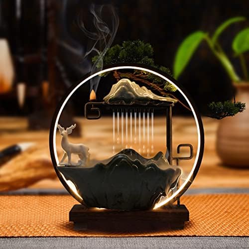 Ceramic Tabletop Fountain with LED and River Stones
