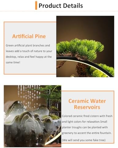 Ceramic Crane Desk Fountain with LED Light and Mist