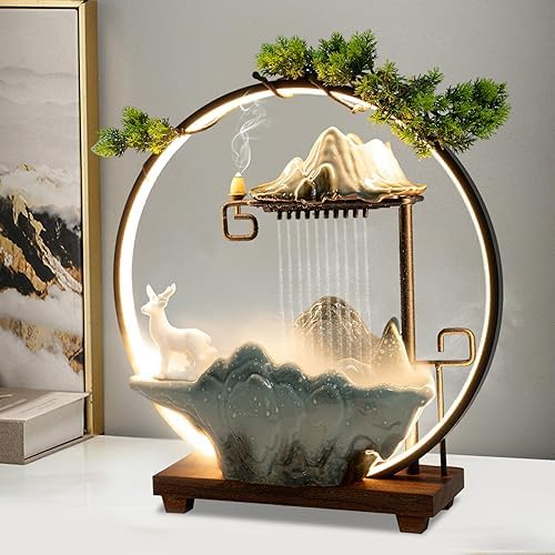 Tabletop Fountain with Glowing Circle and Deer