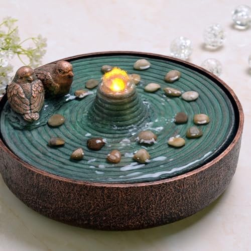 Elegant Desktop Fountain with Two Birds and Resin Basin