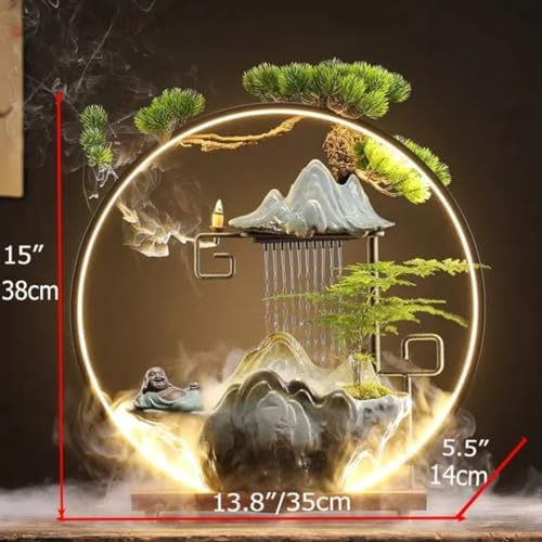 LXLO LED Light Tabletop Buddha Fountain Indoor Zen Waterfall Decor for Meditation and Stress Relief