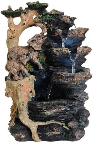 LithosKryos Water Fountain with Elephant Sculpture LED Light
