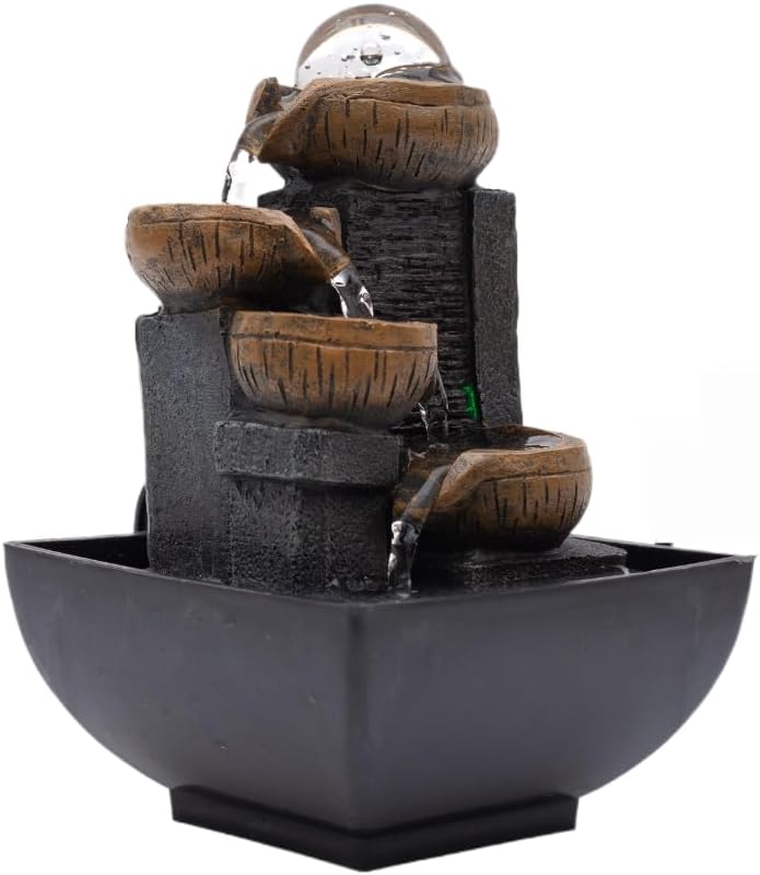4-Tier Tabletop Fountain with Colored Lights and Bubble Ball