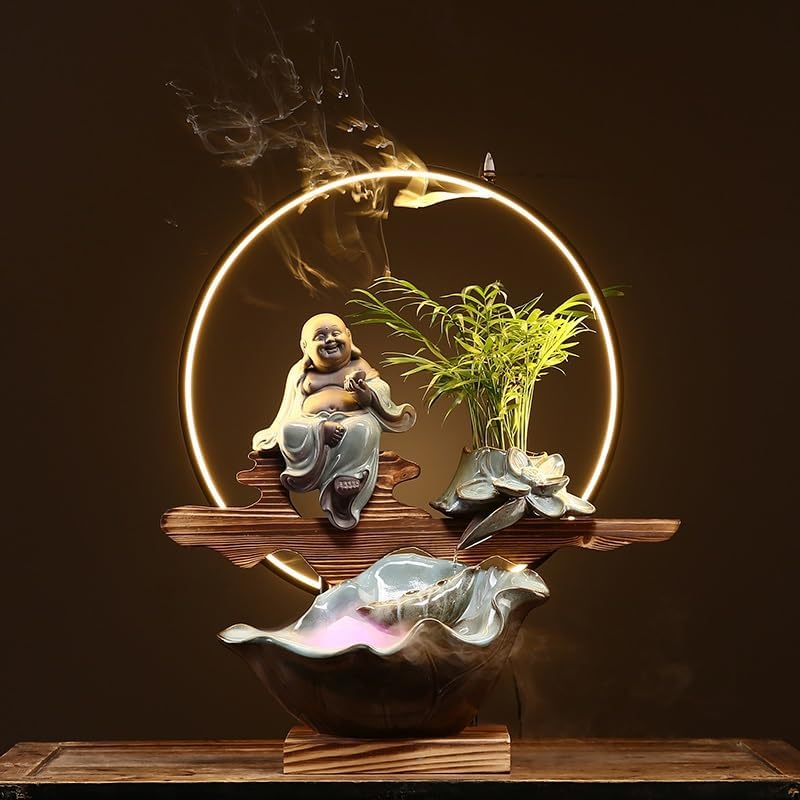 Indoor Fountain Tabletop Fountain Flowing Water Decor with Light Ring