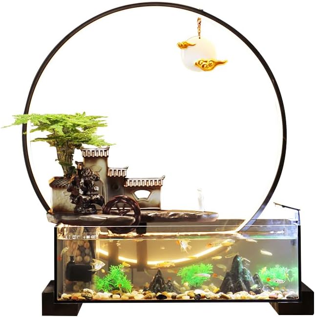 Indoor Water Fountain with Fish Tank Tabletop Decor Zen Waterfall Living Room Fountain Creative Desk Ornament