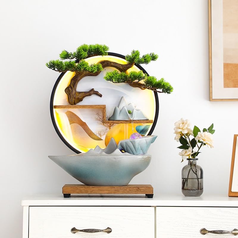 AQWASYUTER Water Fountain Indoor Tabletop Fountain Zen Waterfall Decor Office Desk Ornament