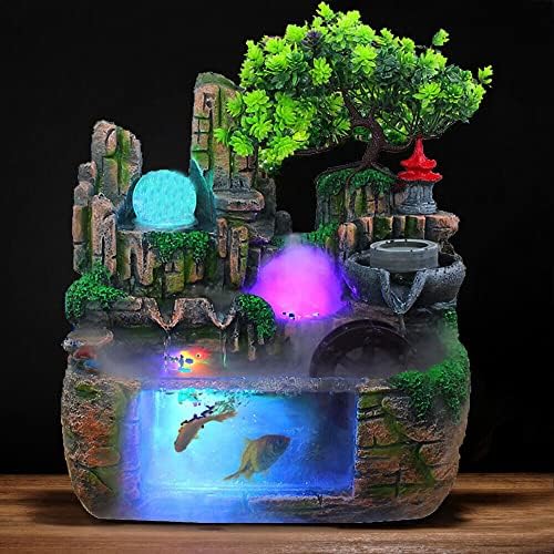 EDUJUAN Rockery Water Fountain with LED Light for Home Office Decor