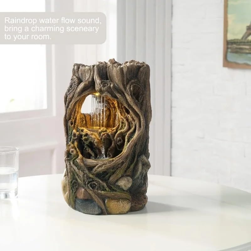 Artistic Indoor Fountain Stump for Desk Relaxation