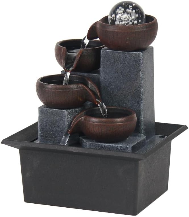 Bocnity 4 Tier Tabletop Waterfall Fountain with LED Light