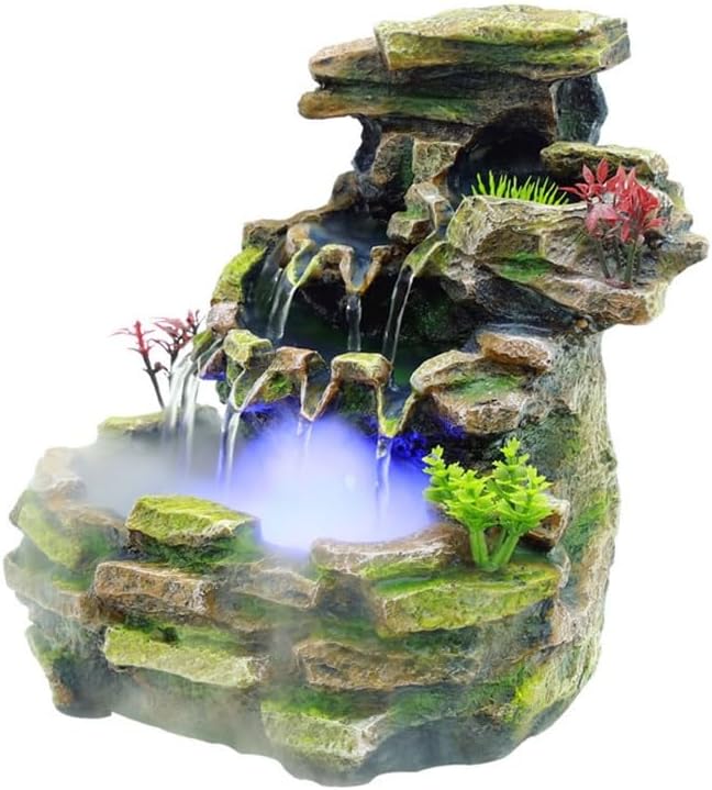 Desktop Fountain Waterfall with Rock Rockery Indoor Decor Resin Ornament