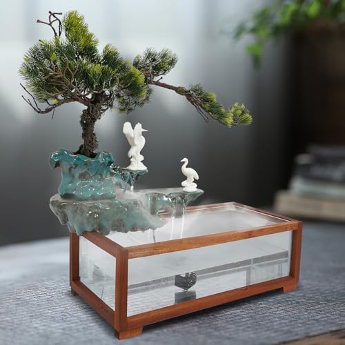 Elegant Tabletop Crane Water Fountain with LED and Fish Tank