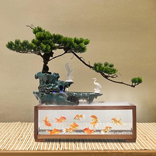 Hanmorfarbi Tabletop Fountain with LED Light and Fish Tank