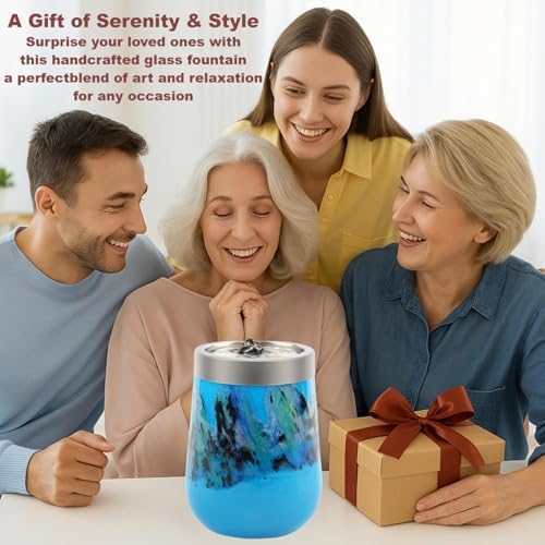 Voreen Handblown Glass Tabletop Fountain with Color Changing Glow