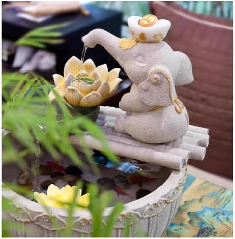 White Stone Texture Elephant Desktop Fountain with Water Circulation