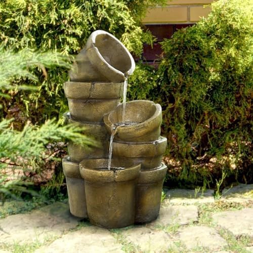 3 Tiered Water Glazed Pots Fountain with LED Light and Pump