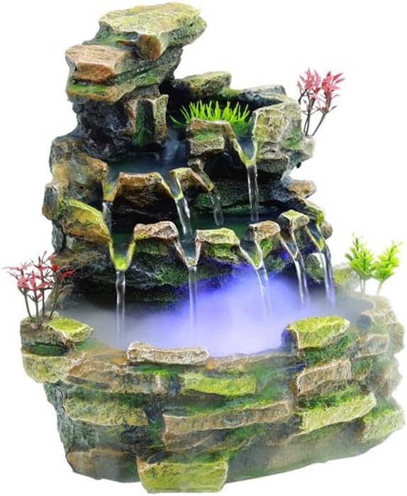 Desktop Fountain Waterfall with Rock Rockery Indoor Decor Resin Ornament