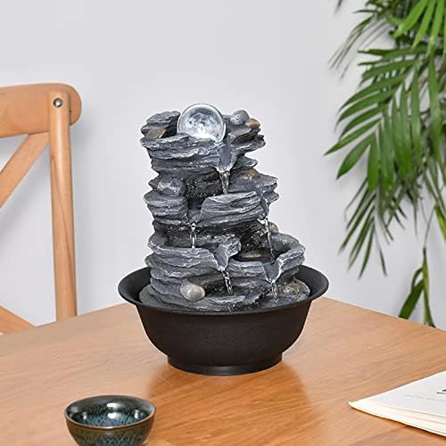 XRXwuf689 Desktop Water Fountain with Resin Rock and Rotatable Ball